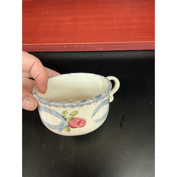 Tea For One Set Floral Rose Blue Ribbon Ceramic Stackable Teapot Cup Heart Hdle - Picture 7 of 9